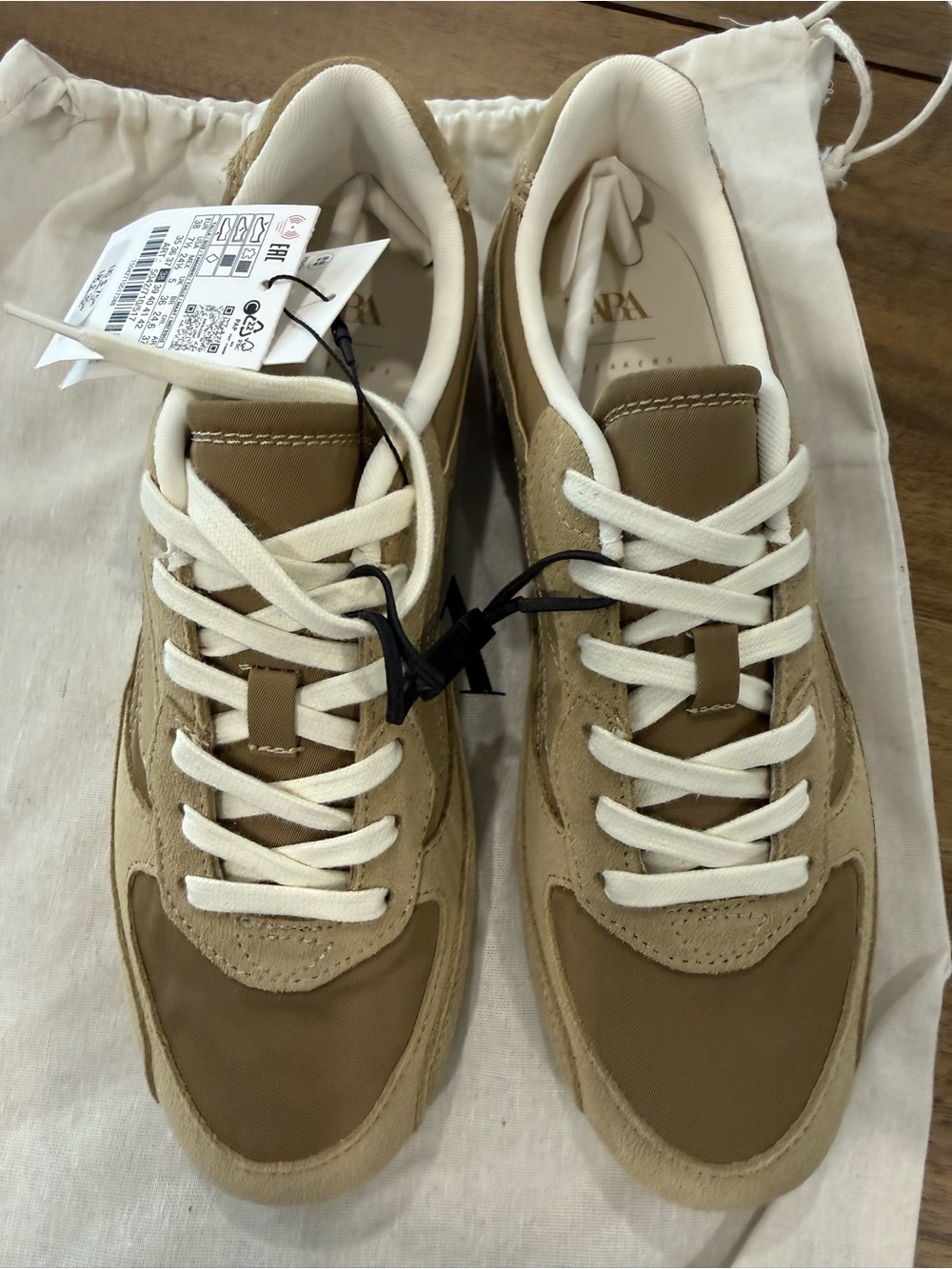 Zara Beige & Cream Mixed-Material Women’s Sneakers